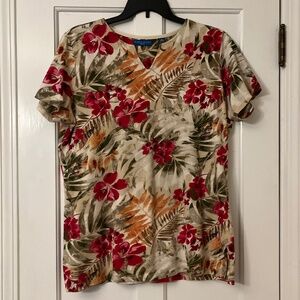 Women's XL Top Tan Burgandy 30” Long Bead Embellished NWOT Karen Scott